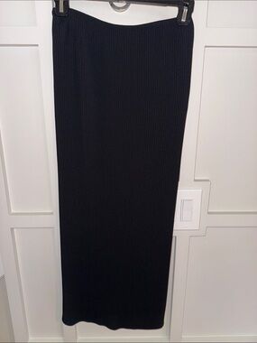 Thierry Mugler Black Ribbed Knit Maxi Skirt, French Designer Label